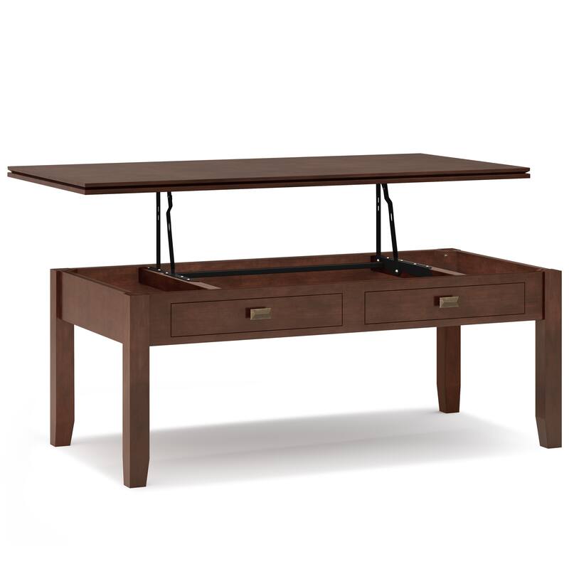 WYNDENHALL Stratford SOLID WOOD 46 inch Wide Contemporary Lift Top Coffee Table in Russet Brown - 22"d x 46" w x 18"h