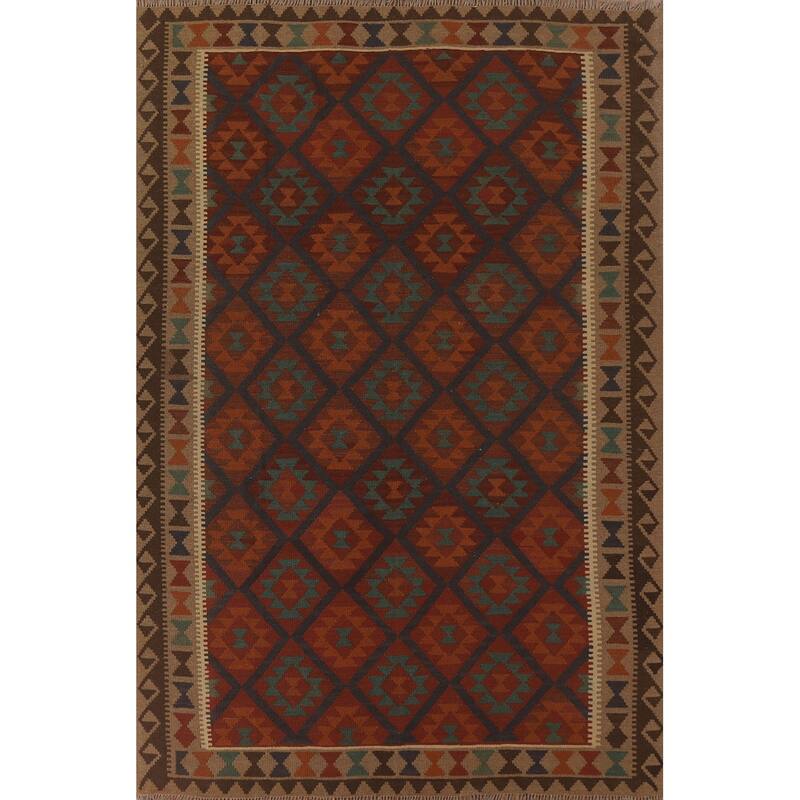Hand Woven Oriental 100% Wool Carpet Southwestern Geometric Multi-Colored Kilim Area Rug - 9' 4'' X 6' 9''