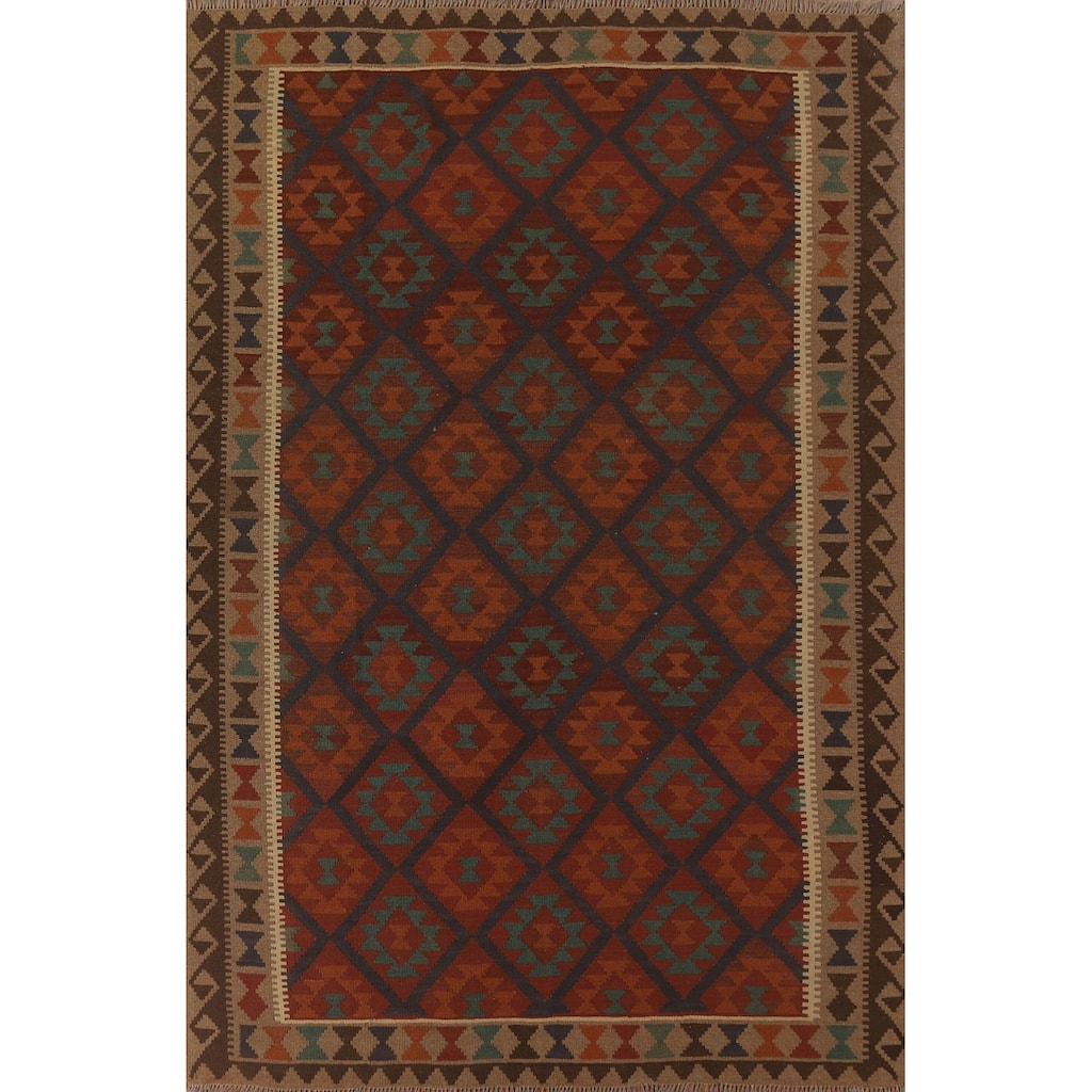 Hand Woven Oriental 100% Wool Carpet Southwestern Geometric Multi-Colored Kilim Area Rug - 9' 4'' X 6' 9''