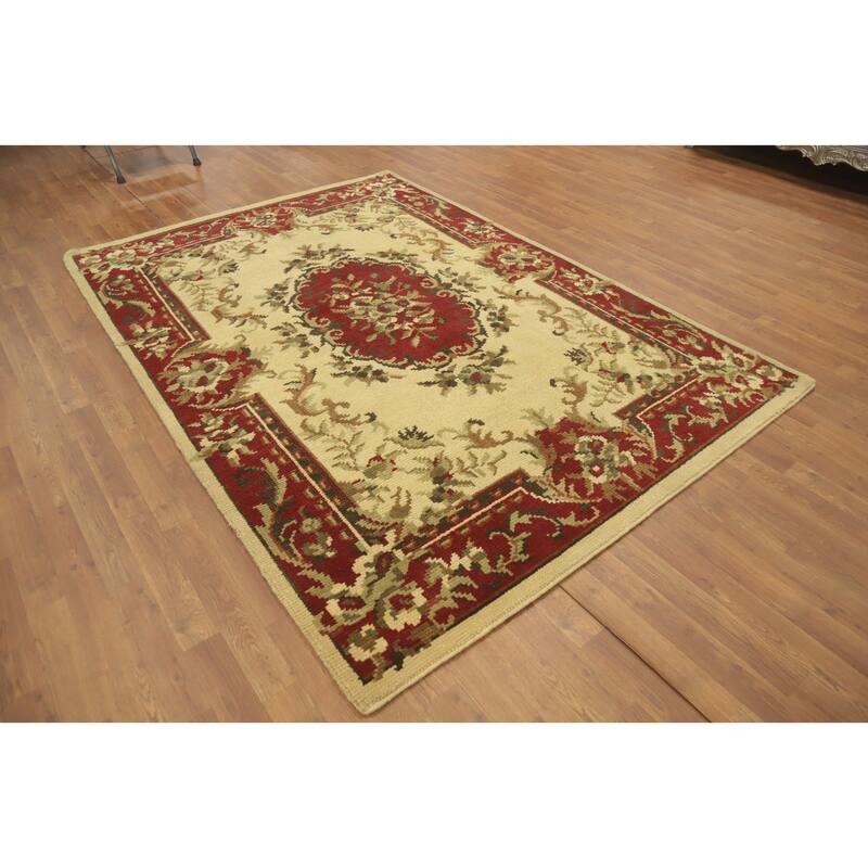 Victorian Style Floral Indian Area Rug 6x8 - 8' 3'' X 5' 9''