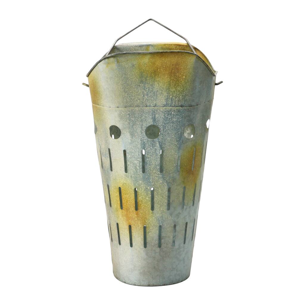 Metal Vintage Reproduction Olive Bucket, Distressed Galvanized Finish