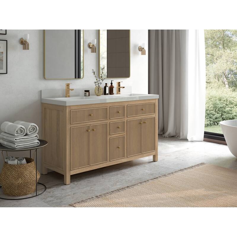 Willow Collections 60 in. W x 22 in. D Sonoma Teak Double Sink Bathroom Vanity with Countertop