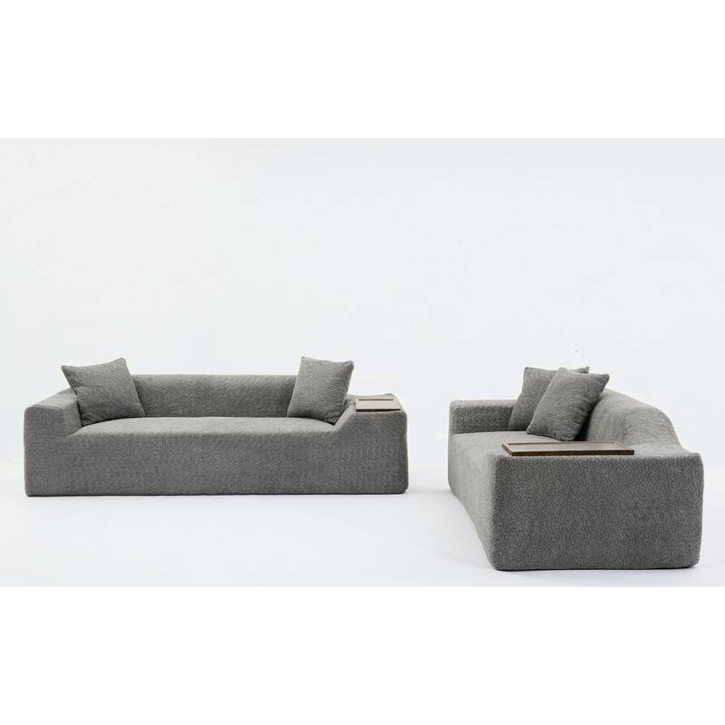 Boucle Sofa Set: 3 Seater, 2 Seater, and End Table for Living Rooms