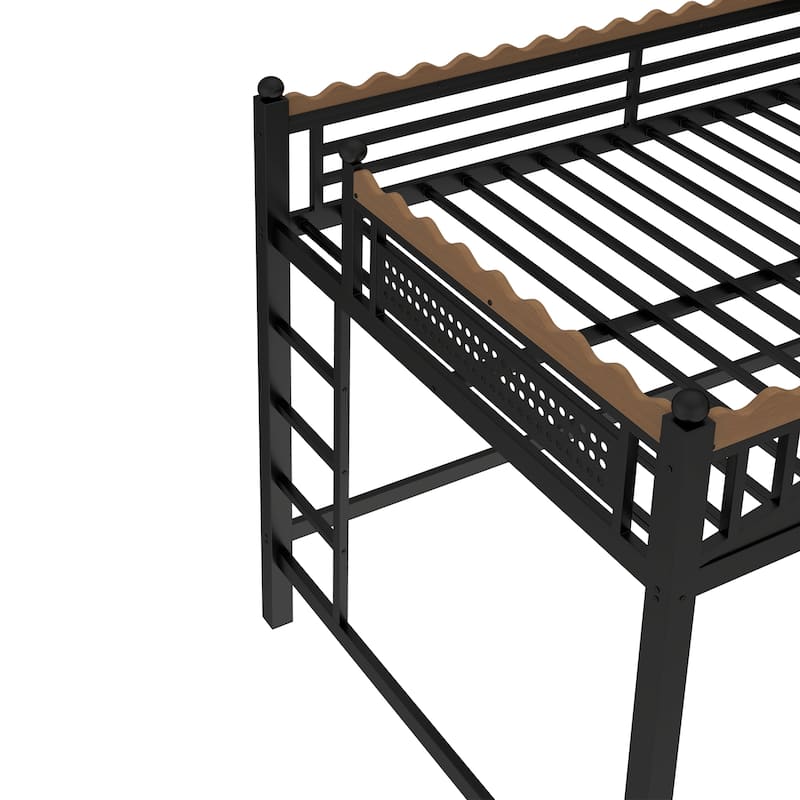 Modern Metal Loft Bed with Shelves & Bookshelf, Ladder Entry, No Box Spring Needed, Multi-Size