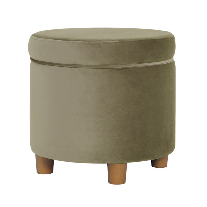 Gio Storage Ottoman, 19 Inch Round Lift Top, Sage Green Velvet Fabric