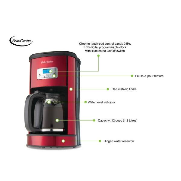 aktivering At passe skæbnesvangre Red metallic 12-cup digital coffee maker - Overstock - 34444838