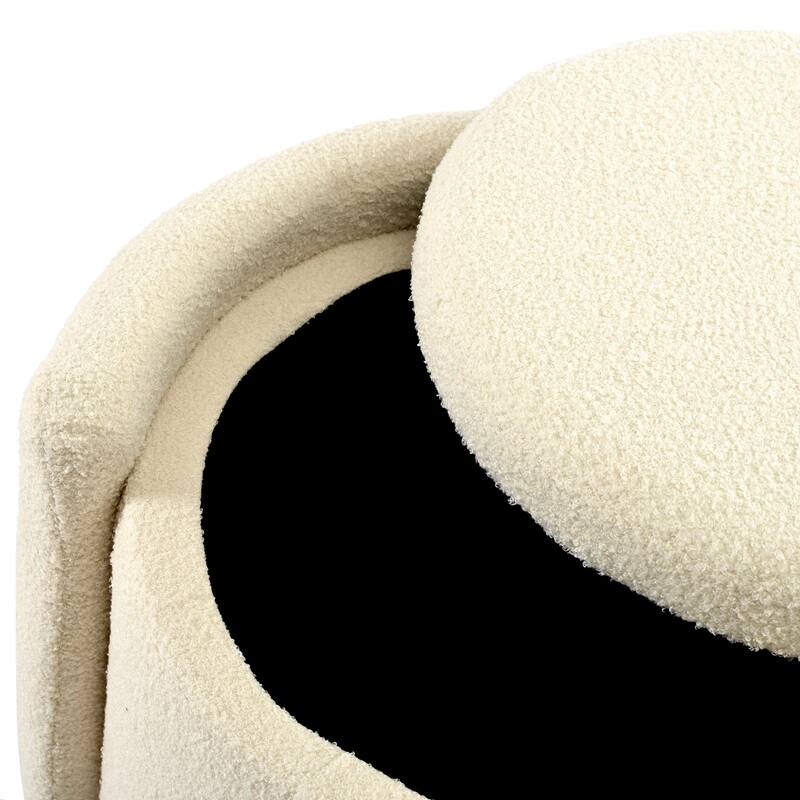 Round Ottoman teddy fleece cushioned footpads living room and bedroom footstool with storage space