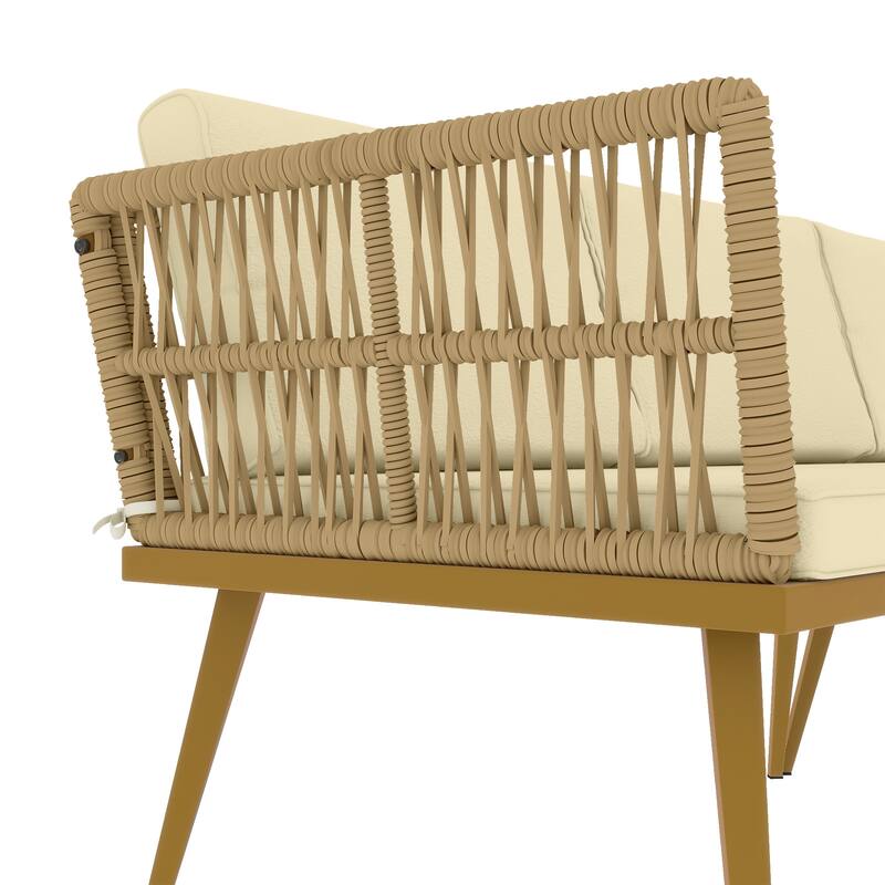 Moasis 4 Pieces Patio Conversation Set Sectional L-Shaped Sofa with Cushions and Side Table