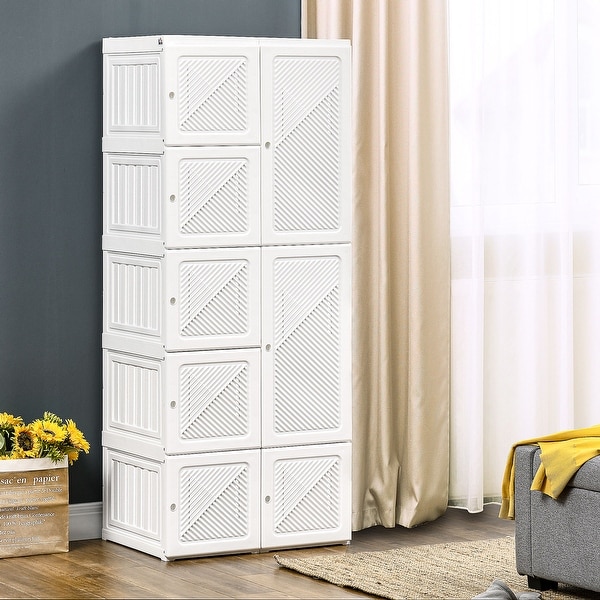 HOMCOM Portable Wardrobe Closet Clothes Storage Organizer with Cube Compartments Hanging Rod Magnet Doors Bed Bath Beyond 36138978