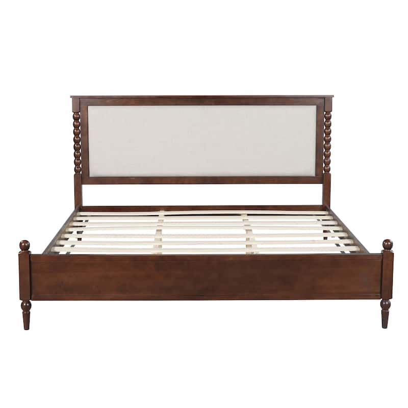 Christopher Knight Home - Traditional Wooden Platform Bed with Upholstered Headboard and Spindle Accent Design