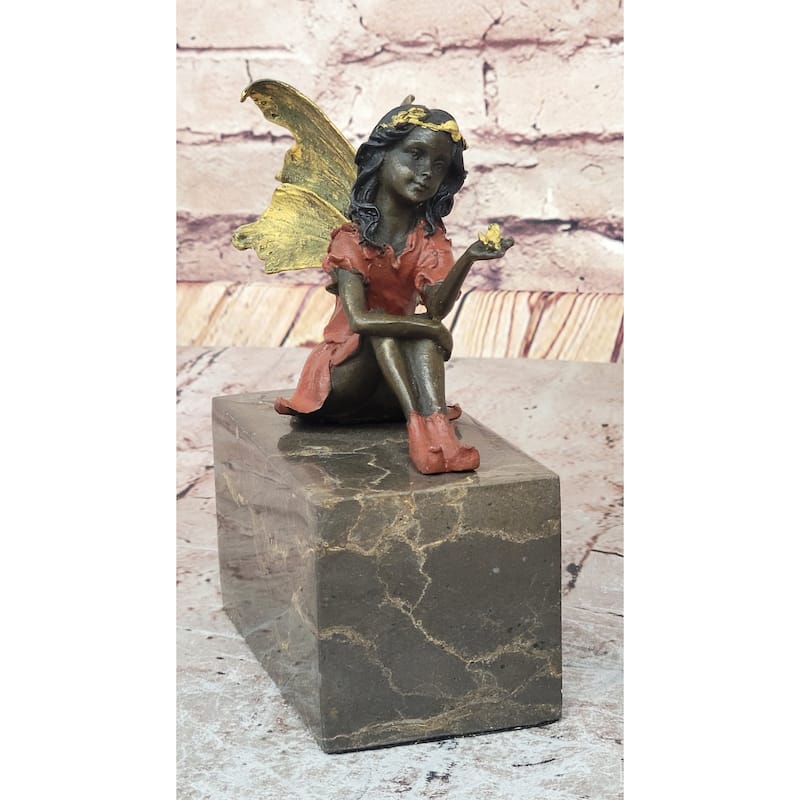 Hand Made Multi Color Fairy Angel Genuine Bronze Sculpture By Milo