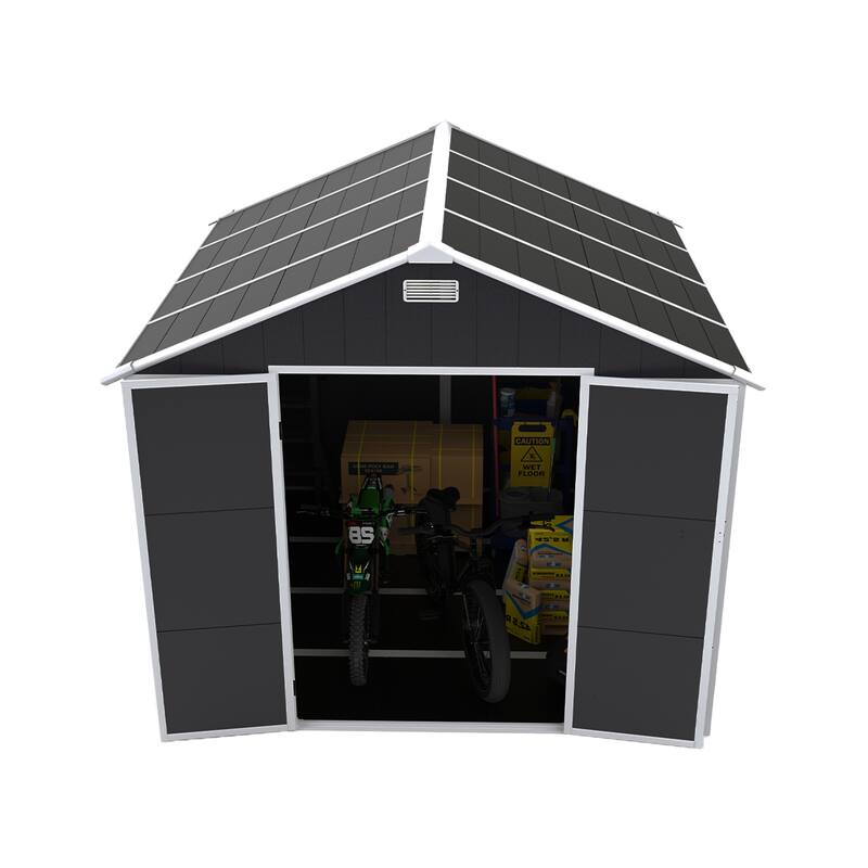 8*8ft Resin Storage Shed, High Quality PP Material, Waterproof, Rust And UV Proof, Large Storage Space, 12mm Thick PP Board