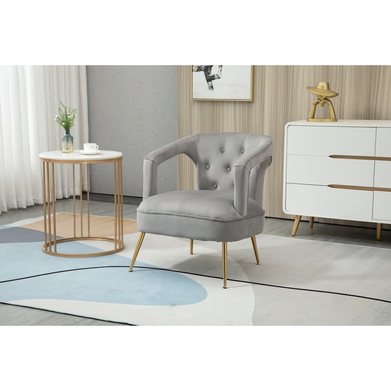 Velvet Upholstered Tufted Livng Room Leisure Chair With Golden feet