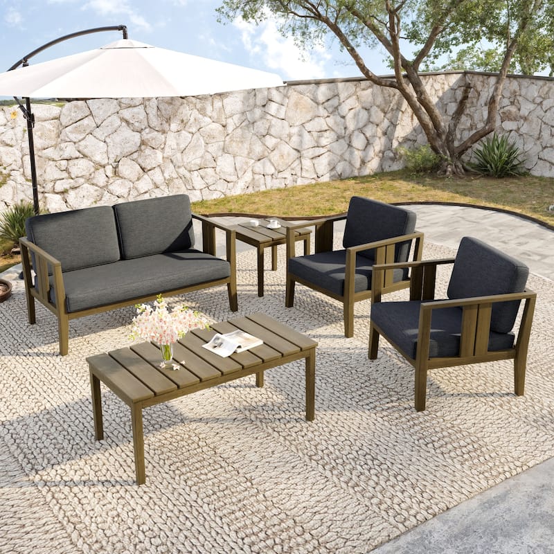 5-Piece Teak Wood Outdoor Conversation Set
