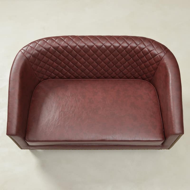 KINWELL 50"W Tufted Faux Leather Upholstered Small Loveseat Sofa