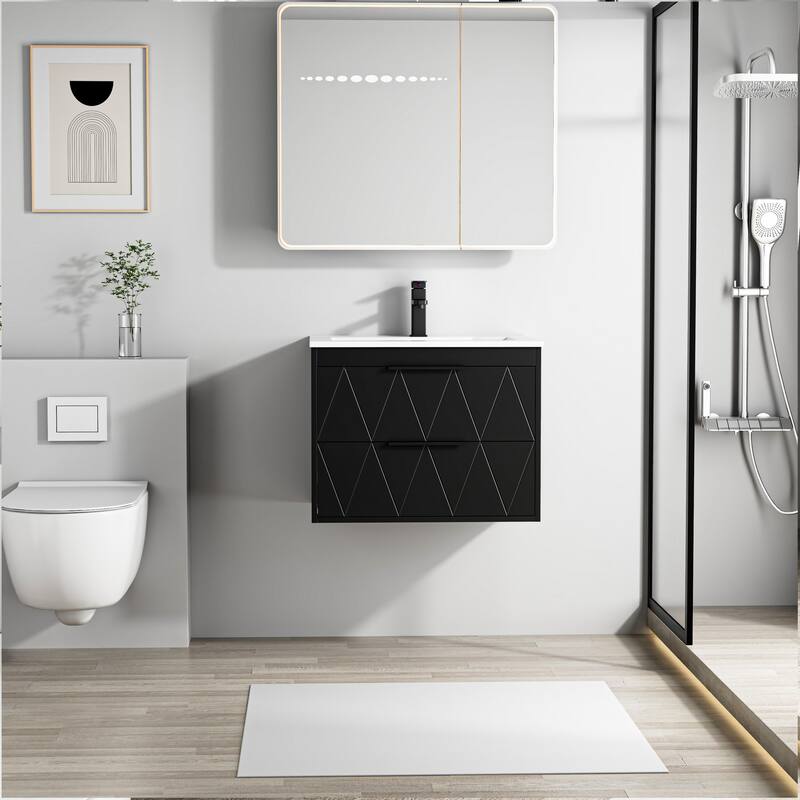 24"/30"/36"/48" Ceramic Vessel Sink Wall Mounted Bathroom Vanity Set