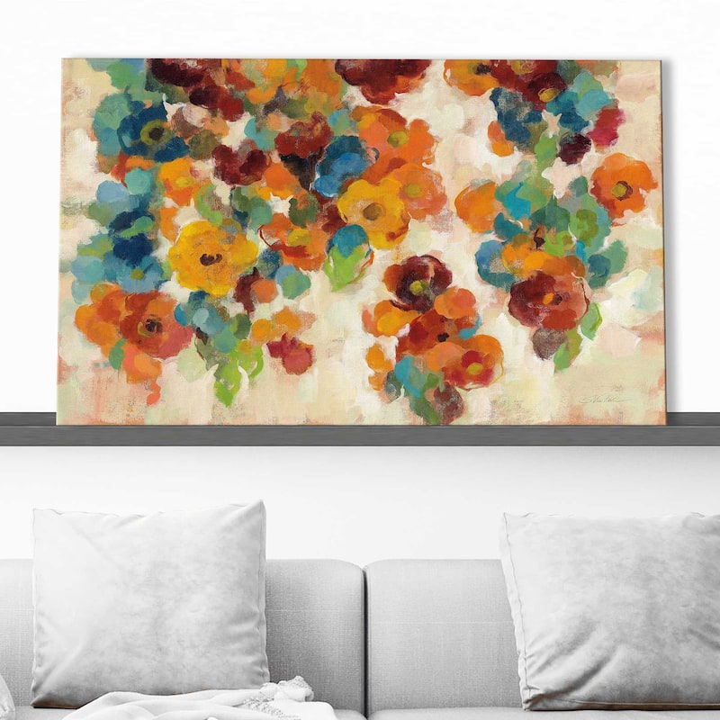"Spice and Turquoise Florals" Print on Canvas