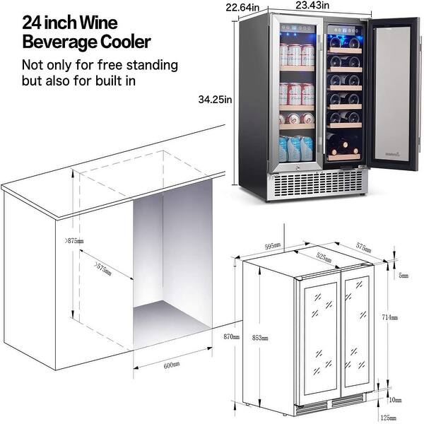 Shop Aobosi 24 Inch Beverage And Wine Cooler Dual Zone 2 In 1 Wine Beverage Refrigerator With Independent Temperature Control Overstock 31450094