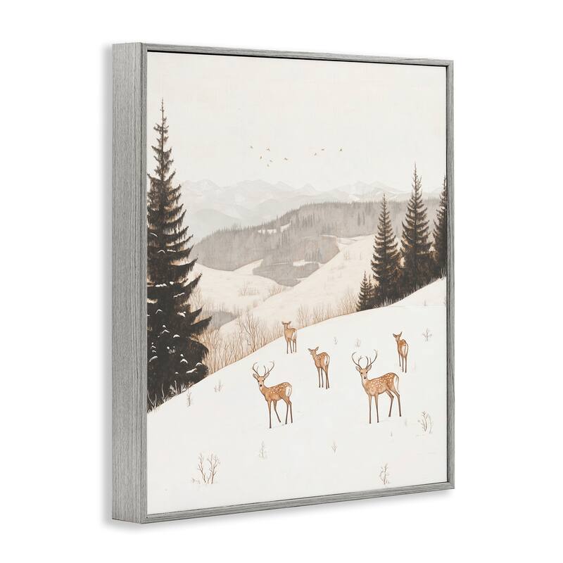 Stupell Winter Deer Mountain View Framed Giclee Art Design By Arlington Prints