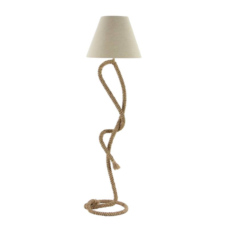Brown Jute Rope Twisted Rope Room Floor or Table Lamp with Cream Linen Shade