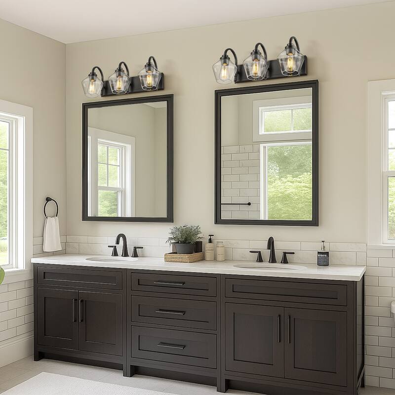 Modern 3/4-Light Bathroom Vanity Light in Black/Gold Finish