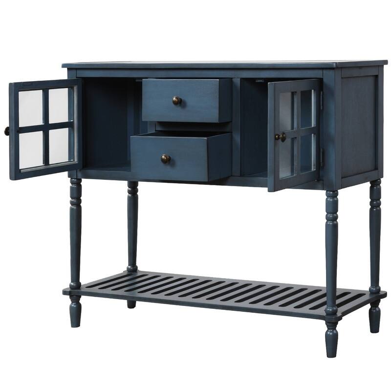 Farmhouse Sideboard with Glass Cabinets & Drawers - Rustic Console Table for Dining Room & Living Room