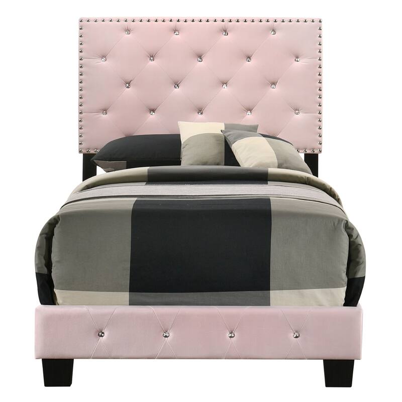 Faux Jewel Tufted Velvet Upholstered Twin Panel Bed - 77" - Pink