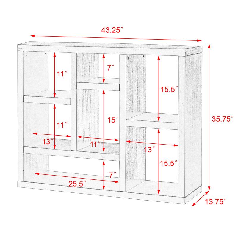 Freestanding Display Storage Cabinet with 7 Cube Storage Spaces,Floor Standing Bookshelf,Open Wooden Open Shelf Bookcase