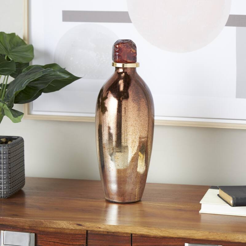 Copper Glass Speckled Ombre Living Room Decorative Jars with Textured Top Knob and Gold and Beige Accents - Copper - 5"W, 14"H