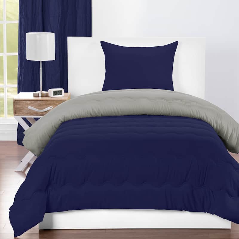 Deep Blue and Mushroom Grey Reversible Comforter Set - Twin