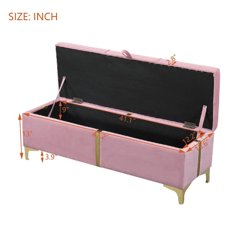 2-Pieces Bedroom Sets, Queen Size Upholstered Platform Bed with Hydraulic Storage System, Storage Ottoman with Metal Legs