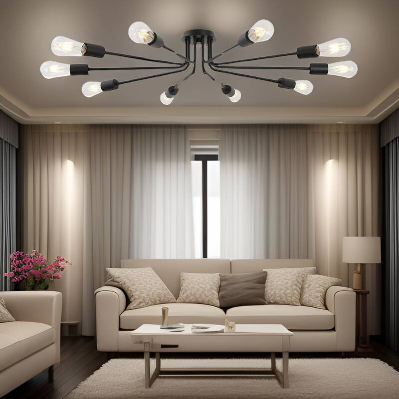 Modern 10-Light Semi Flush Mount Ceiling Chandelier, Dimmable Ceiling Lamp for Bedroom, Entryway, or Cafe