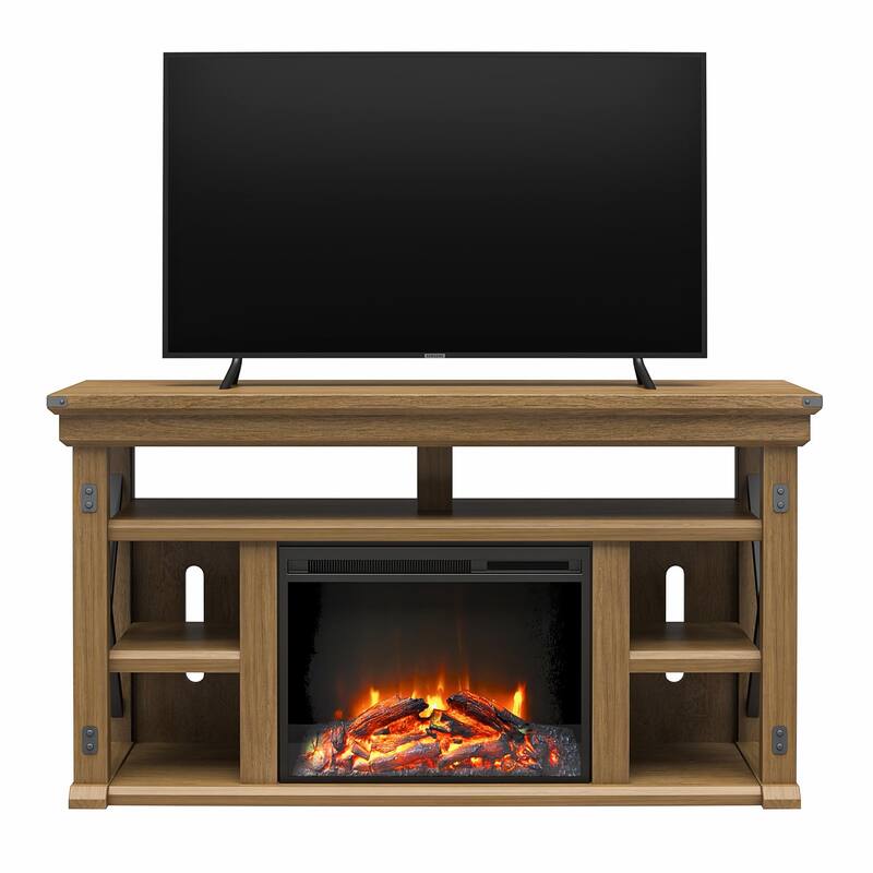Roomfitters Wildwood Fireplace TV Stand for TVs up to 60 Inches, Electric Insert with Remote, Gray Finish