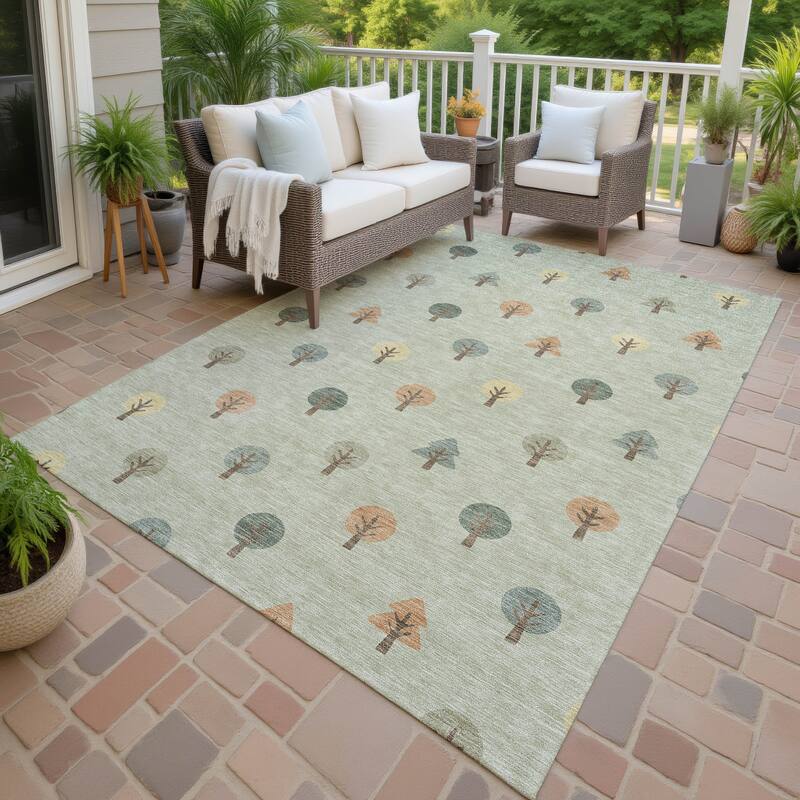Machine Washable Indoor/ Outdoor Modern Mulvane Chantille Rug - Celery - 8' x 10'