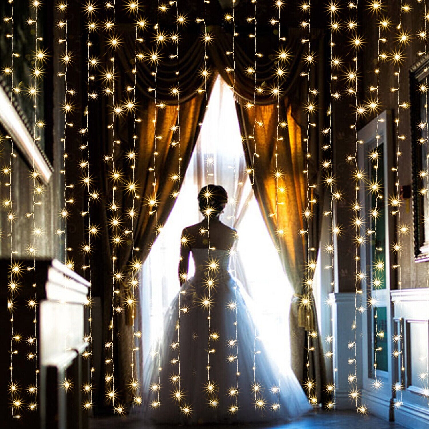 10ft 300LED Solar Fairy String Curtain Light Wedding Garden Outdoor Warm White Bed Bath Beyond 38449402
