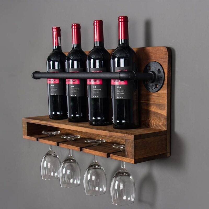 Wine Racks Wall Mounted - 23.6"D x 5.2"W x 11.8"H - With-glasses-holder