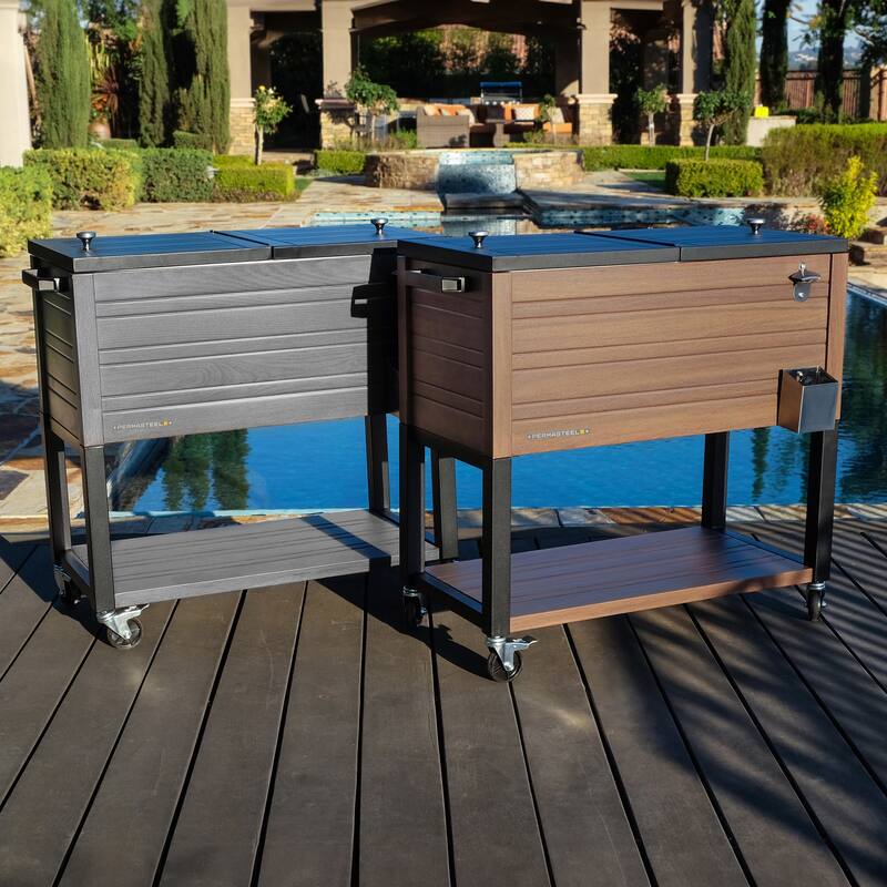 Permasteel 80-Qt Rustic Woodgrain Style Rolling Patio Cooler with Wheels