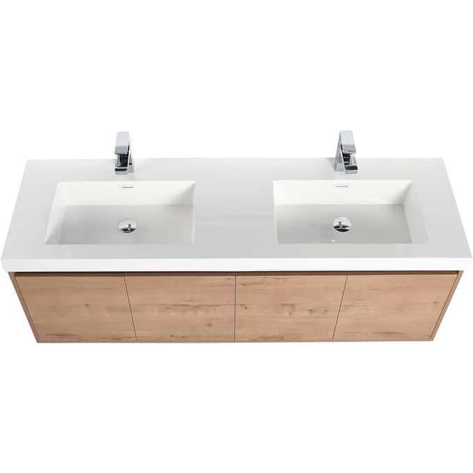 Blossom 60" Wall Mount Vanity with Double Acrylic Sink, Modern Design