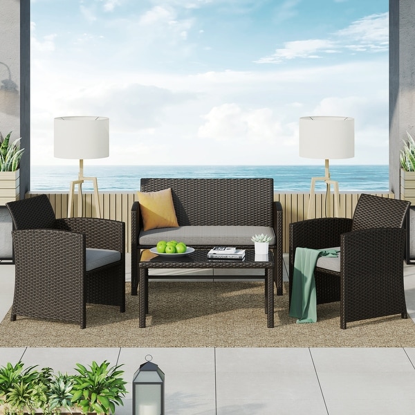 Corvus Alsace 4-piece Outdoor Rattan Sofa Conversation Set with Cushions. Opens flyout.