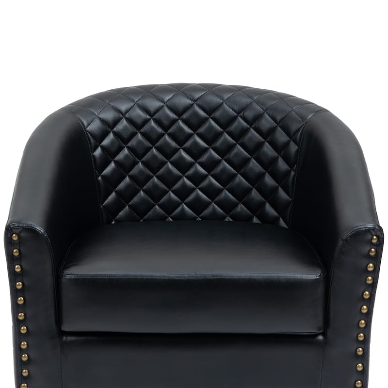2 Set 29" W Vegan Leather Barrel Accent Chairs with Nailheads Trim