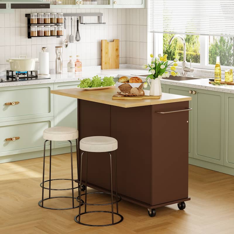 Rolling Kitchen Island Cart with Extendable Countertop & Drawers - N/A