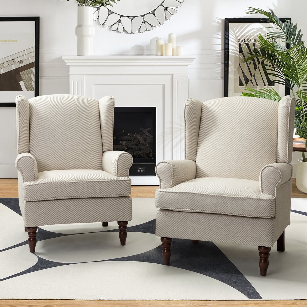 Epimethis 29" Traditional Fabric Accent Armchair with Turned Legs Set of 2 by HULALA HOME