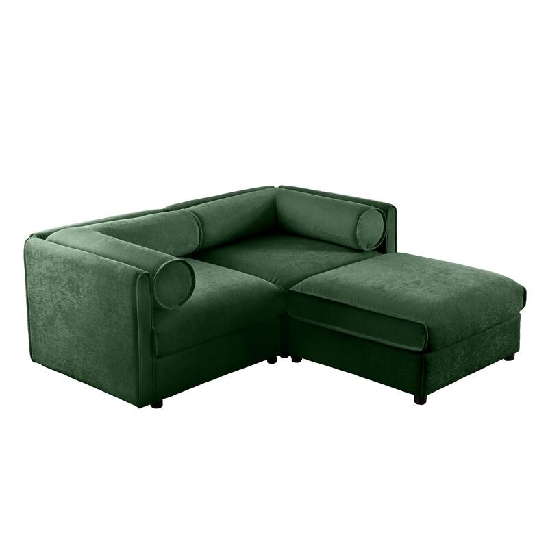 75.5" 2-Seater Chenille Sofa with Ottoman Storage, Cylindrical Backrest and Modular Design