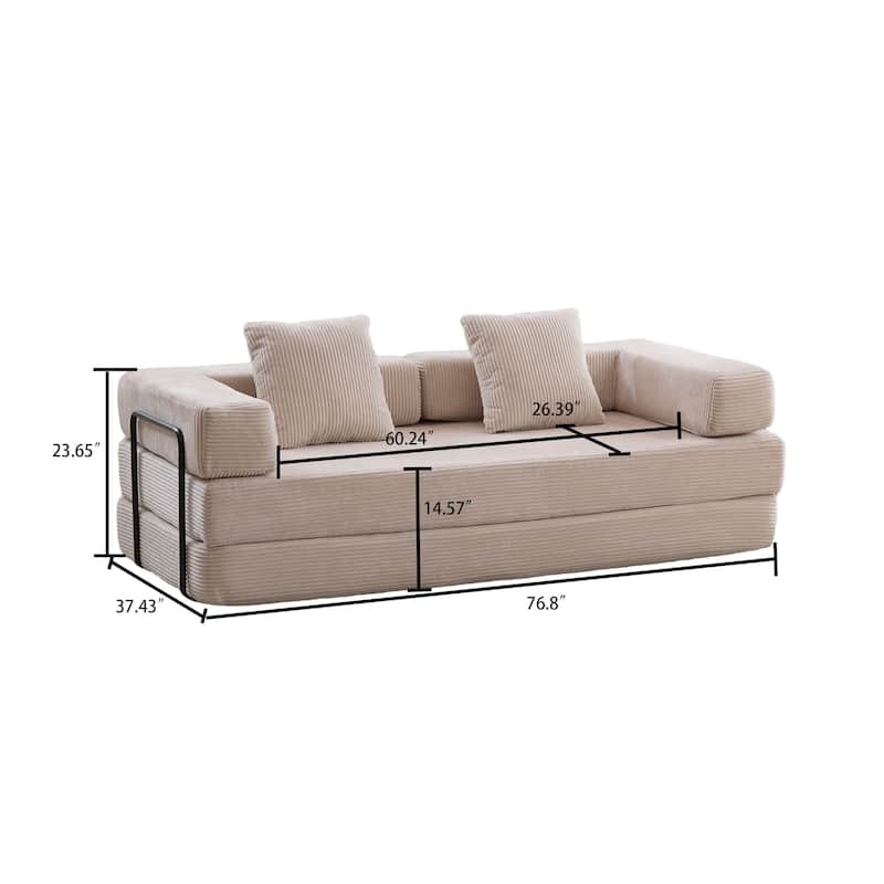 Modern Minimalist Compressed Upholstered Convertible Two-Seater Sofa Bed with External Metal Frame