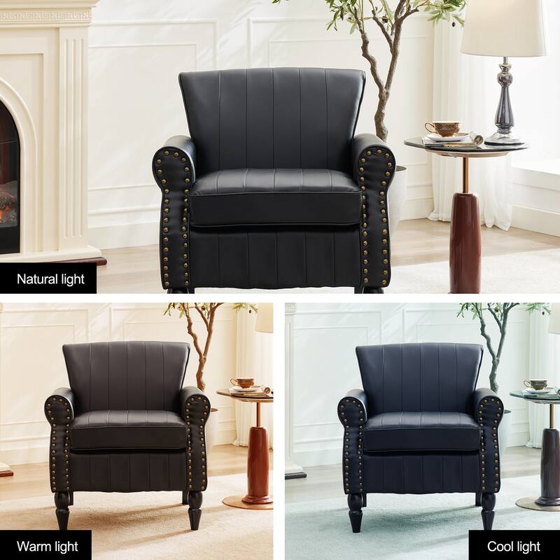 Modern PU Leather Armchair Nailhead Trim Accent Chair