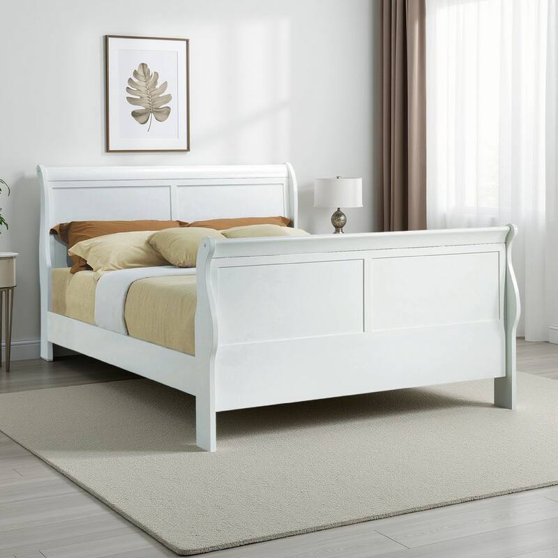 Classy Transitional Style Queen Size Sleigh Bed, White