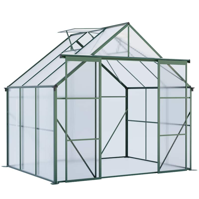 GDF Studio - Arendon Outdoor Aluminum Polycarbonate Greenhouse with Double Sliding Doors and Raised Base