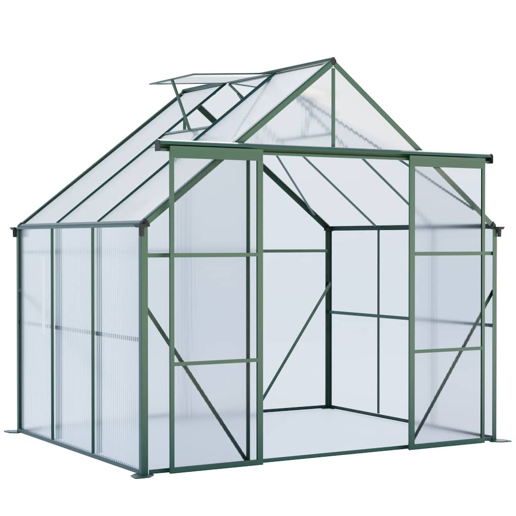 Walk-In Outdoor Greenhouse for Plants Vegetables Flowers with Adjustable Roof Two Sliding Doors - 7.87' x 6.14' x 7.45'