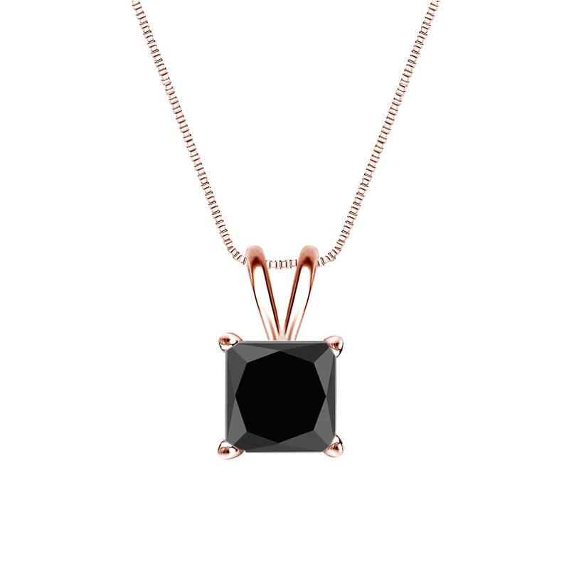 Auriya 1 1/4ctw Princess-cut Solitaire Black Diamond Necklace 14k Gold - Rose