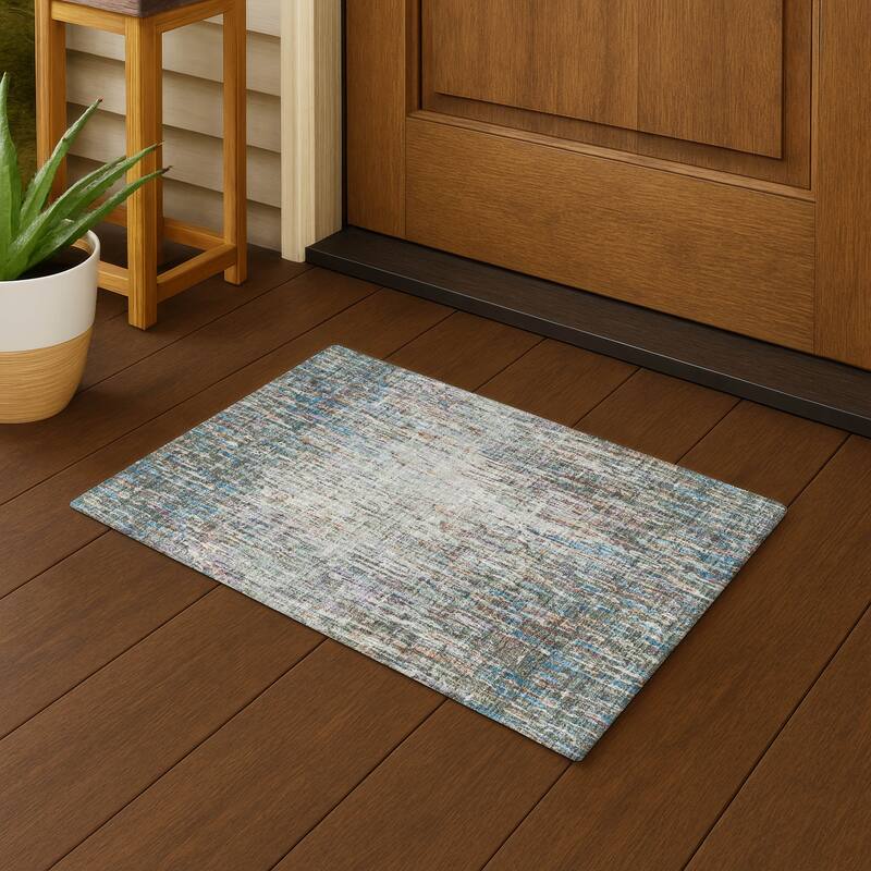 Machine Washable Indoor/ Outdoor Abstract Moxy Chantille Rug - Basil - 1'8" x 2'6"